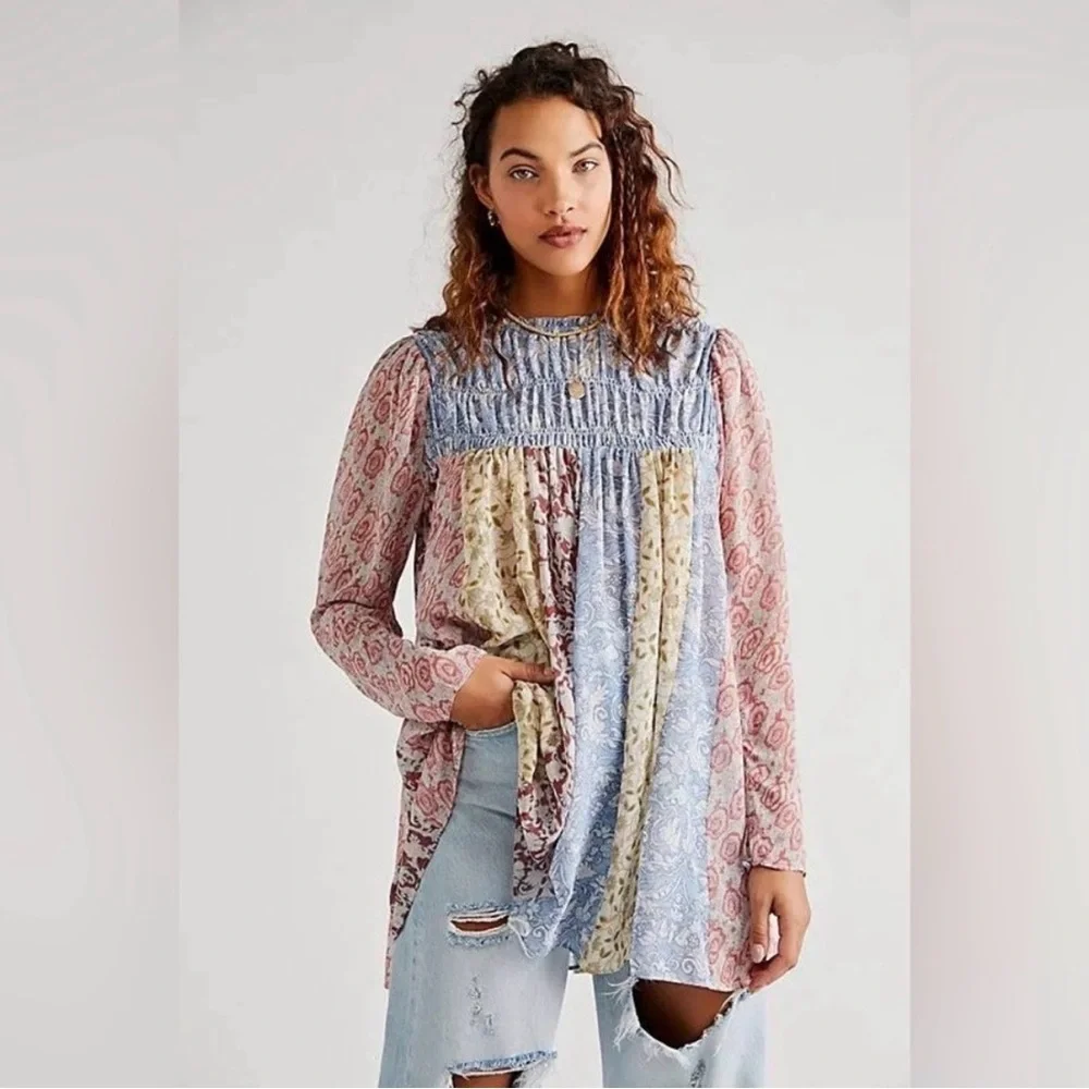 Free People Merrie Mixed Print Tunic